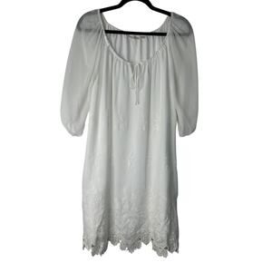 Eva Mendes Top Size S White Floral Embroidered Puff Sleeve Blouse Boho Romantic